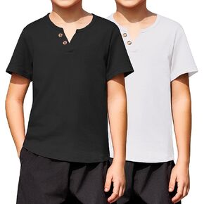 Arshiner Boy's Henley Shirt Soft Style T-Shirt with Multi Color Size 6-16, 2-Pack