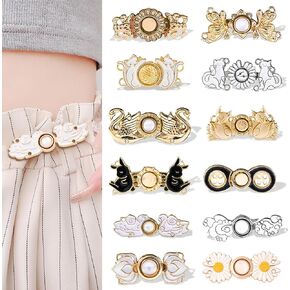 12 Set Adjustable Waist Buckle, Adjustable Pant Waist Tightener, Button Pins Sewing Button, Waist Tightener Clip, Waist Adjuster Clips for Dresses Pants Jeans Sleeves Too Big Loose