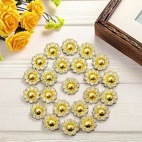 100 pcs Rhinestone Faux Pearl Buttons Accessory Decoration Craft for DIY Scrapbooking Embellishments Wedding Bouquet Flower Centre Home Decor 14mm (100 PCS Gold)