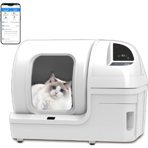 Automatic Cat Litter Box Self Cleaning - UPFAS 100L Extra Large Cat Litter Box with APP Control & Safe Alert & Smart Health Monitor, Odor Removal Cat Litter Box for Multiple Cats, White in Kuwait
