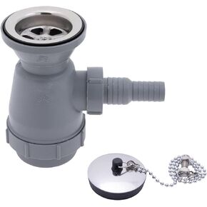 Ambassador Marine - 2 inch Drain, Trap Sink Drain, 3/4 inch & 1 inch Hose Barb, w/Chain Stopper - Ultra-Mirror Finish - S00-0108-UP-W