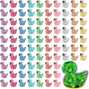 100Pcs Luminous Mini Glitter Ducks with Sunglasses Tiny Resin Ducks Glow in The Dark Miniature FigurinesLittle Ducks for Dollhouse Landscape Aquarium Micro Fairy Garden DIY Craft Decor