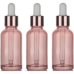 SNOW DIAMOND 10ml Eye Dropper Bottle (4 Pack Rose Glass Bottles 10ml with Rose Golden Caps, Empty Tincture Bottles for Essential Oils, Perfume Pink
