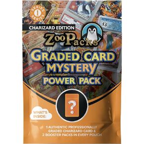 Zoo Packs Charizard Pokemon Graded Card Mystery Power Pack - Charizard Series 1-1 Graded Charizard Card and 2 Sealed Booster Packs