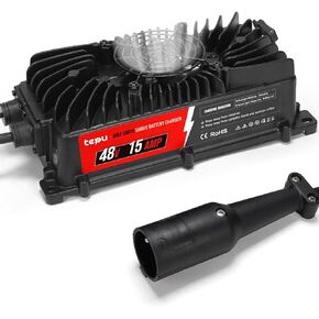 48 Volt 15 AMP Golf Cart Battery Charger for Club Golf Carts, 3 Pin Round Plug Fits 48v Golf Cart Charger, 16ft Cable, 900w, Black