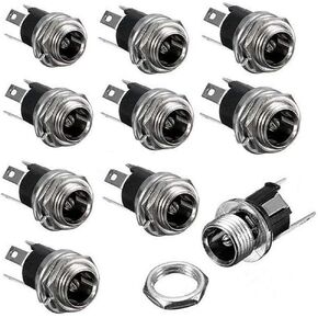 HiLetgo 10pcs DC Power Supply Jack Socket Female Panel Mount Connector 3-Pin 5.5 x 2.1mm