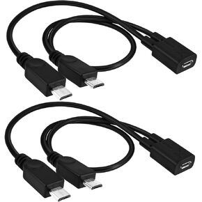 Micro USB 1 to 2 Splitter Cord, BERANMEY 2 Pack 0.3m/12inch Micro USB Female to Dual Micro USB Male Splitter Extension Charge Cable