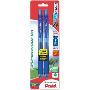 Pentel EnerGel-X Retractable Liquid Gel Pen 0.5mm, Needle Tip, Blue Ink (2 Pack) (BLN105BP2C)
