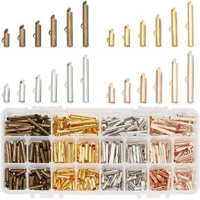 PH PandaHall 480pcs Slider End Clasps 4 Colors Beading Tubes Slider End Caps Slide Tube End Bar for Seed Beads Looms Multi-Strand Necklace Bracelet Jewelry Making (10/13 / 16/20 / 25 / 30mm)