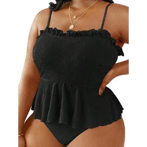OYOANGLE Women's 2 Piece Tankini Set Spaghetti Strap Ruffle Hem Swimsuit Bathing Suit Beachwear