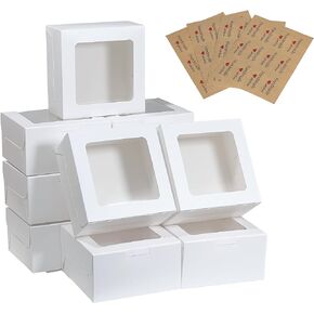 10pcs White Bakery Boxes with Window for Clear View of Inside, 6x6x3inches, Sturdy & Small Pastry Gift Box, For Treats, Macarons, Donuts, Dessert, Cookies and Party Favor Boxes.