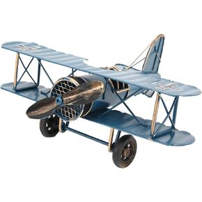 BTIHCEUOT Retro Airplane Model, Retro Iron Aircraft Handicraft, Biplane Stable Structure Metal Airplane Model Delicate Vintage for Aircraft Enthusiasts for Cafe Ornament for Home Decoration(Blue)