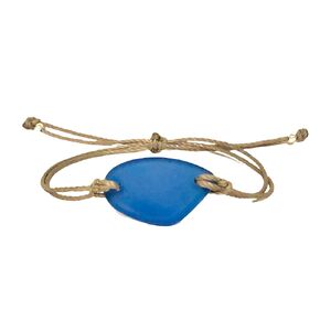 Sea Stamped Cobalt Blue Sea Glass Bracelet-Made From Recycled Glass-Dark Blue Free Form Sea Glass Piece with Waterproof Gray Thread-Unique Mermaid Gift for Women