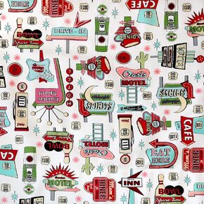 Retro Signs on White Coffee Station Mat - Dish Drying Mat - Pet Placemat - Appliance Mat - Motel Cafe Bowling Diner Signage Decor - 16 x 20 Inches - Handmade by Green Acorn Kitchen