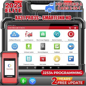 LAUNCH X431 PRO3S+Smartlink HD ماسح ضوئي للشاحنات الثقيلة، أداة مسح تشخيصية ثنائية الاتجاه للديزل والبنزين 2024 مع إعادة برمجة J2534، خريطة طوبولوجية، 60+ خدمة، ترميز ECU، CANFD وDOIP، تحديث مجاني