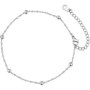 FaithHeart Ankle Bracelets for Women Silver Anklets for Women Waterproof Stainless Steel Miami Cuban Link/Beaded/Figaro Anklets Adjustable Length Summer Beach Foot Jewelry with Gift Box