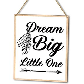 ديكور المنزل لوحة خشبية لافتة معلقة على الحائط، حلم كبير صغير، سهم ملهم من الريش ديكور باب خشبي معلق (قطعة واحدة)، هدية فنية للعطلات في غرفة لعب المزرعة ورياض الأطفال - 16 in Kuwait