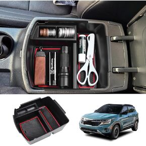 Center Console Organizer Tray Compatible with 2020 2021 2022 2023 2024 2025 Kia Seltos Accessories, ABS Insert Tray Secondary Storage Box Holder Black