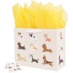 ysmile Dog Gift Bag with Wrapping Tissue for Men Women 12.6"