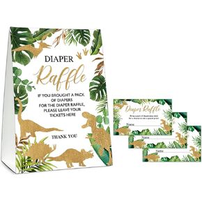 UTESG Diaper Raffle Baby Shower Game Kit, Gold Dinosaur Diaper Raffle Tickets, Greenery Dino Gender Reveal Baby Shower Party Decorations, 1 Standing Sign + 50 Guessing Cards (B07) in Kuwait