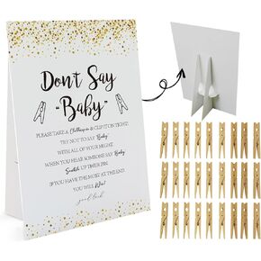 لعبة لا تقل الطفل باللون الذهبي اللامع (علامة واحدة و50 مشبك ملابس طبيعي صغير) لا تقل لعبة استحمام الطفل، ديكورات حمام الطفل، ألعاب حمام الطفل محايدة للجنسين (2DS12) in Kuwait