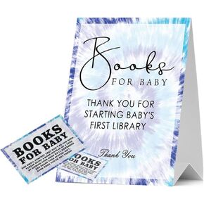 JIRIM-BEUTY Baby Shower Book for Baby Baby Shower Invitations Set (1 Stand Sign & 50 Tickets), Colorful Tie Dye Theme, Bring a Book Instead of a Card, Funny Party Game, Gender Reveal - JRM296 in Kuwait