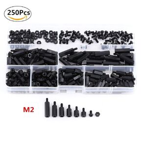250Pcs M2 Hex Column Nylon Standoff Spacer Pillars Screws Nuts Assortment Kit with Storage Box for Mounting Between PCB Circuit Boards and Machine Boards (M2 Male to Female)