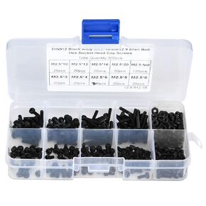 300pcs M2.5 Male Female Hex Spacer Standoff Screw Nut Assortment Kit,M2.5 x 3-20mm 12.9 Grade Black Alloy Steel Hex Socket Head Cap Screw Bolt with Nut