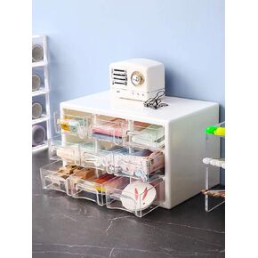 Desktop Plastic Organizer with 9 Mini Drawers, School Teacher Toolbox Office Supplies Storage Box, Small Items Organizer for Short Lipstick/Jewelry/Hairpin/Stickers/Paper Clips/Art Beads