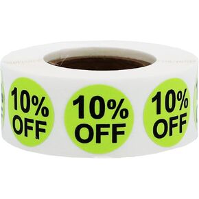 10% Percent Off Stickers for Retail 0.75 Inch 500 Adhesive Labels