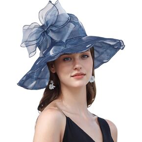 Women Kentucky Derby Hat Organza Church Dress Fascinator Bridal Tea Party Wedding Hats for Flower Wide Brim Sun Hat