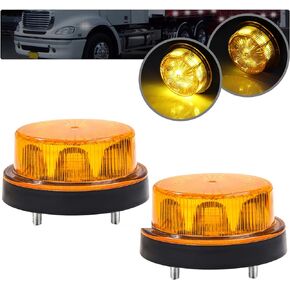 Ygmylandbb LED Strobe Warning Light, Amber Flashing Strobe Beacon Light, 12V 24V Mini Round Rooftop Strobe Beacon Light for Forklift Vehicles Trucks Golf Cart Tractors Cars, 2Pcs