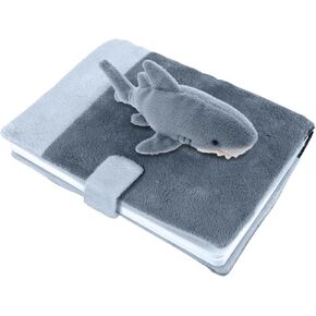 DolliBu Shark Plush Notebook - Grey Ocean Life Plush School Journal, Cute Fluffy Stuffed Animal Toy With 80 Pages Personal Journal For Kids, Adults Office Desk Accessory Writing Pad - 5.75 Inches