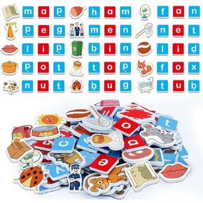 Magnetic Letters & CVC Word Games, Phonics Games, Alphabet Learning Toys, Refrigerator Fridge ABC Magnets for Kids, Speech Therapy Toys for Toddler, Spelling Reading for Preschool Classroom