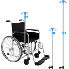 TrelaCo 2 Pcs Portable Iv Pole 4 Hook Height Adjustable Wheelchair Infusion Stand Stainless Steel Iv Pole Holder for Hospitals Clinics Wheelchairs Beds, Height Adjusts from 29.3" to 52.4"