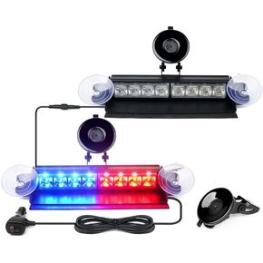 Xprite الزجاج الأمامي داش ستروب ضوء وامض من الألومنيوم مع أكواب شفط، أحمر وأزرق LED على سطح السفينة، تحذير من المخاطر، أضواء إشارة الشرطة الفيدرالية لإنفاذ القانون في حالات الطوارئ، مركبات POV، شاحنة تطوعية