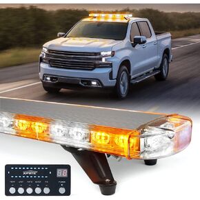 Xprite 48 Inch LED Amber Rooftop Emergency Warning Lights Bar 16 Strobe Patterns w/Adjustable Mounting Brackets for Vehicles, Security, Law Enforcement, Snowplow, Tow Trucks, Crane, Construction Cars