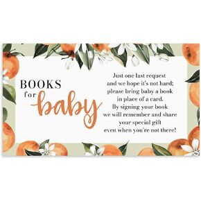 Little Cutie Books For Baby Shower Request Cards / 50 Adorable Citrus Fruit Invitation Inserts / 2" x 3.5" Gender Neutral Clementine Cards/Made In The USA