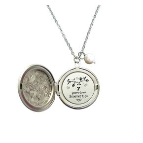 Seven Years Wedding Anniversary Gift for Her 7 Years Down and Forever to go Long Locket Necklace,Hidden Message Necklace,Anniversary Gift For Wife or Girlfriend