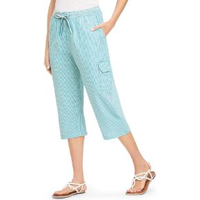 Collections Etc Striped Seersucker Drawstring Cargo Pocket Capri Pants