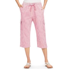 Collections Etc Striped Seersucker Drawstring Cargo Pocket Capri Pants in Kuwait