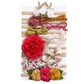 LNGLAT 10 PCS Baby Girl Headbands and Bows Hairbands, Newborn Infant Toddler Soft Nylon Elastics Handmade Hair Accessories (red)