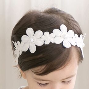 Lace Baby girls Headband Handmade Soft Nylon Hair Band for Toddler Newborn Infant Floral Head Wrap Birthday Party Shower Accessories 0-24 Months (Style 1)