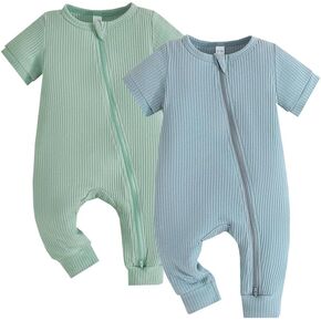 Bafeicao Newborn Baby Boys Girls 2 Pack Rompers Short Sleeve 2 Way Zipper Romper One Piece Jumpsuits Outfits Clothes