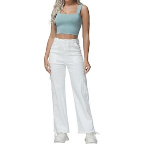 High Waisted Cargo Pants Women Wide Leg Y2K Baggy Stretchy Casual Pants Straight Slacks Streetwear with 6 Pockets