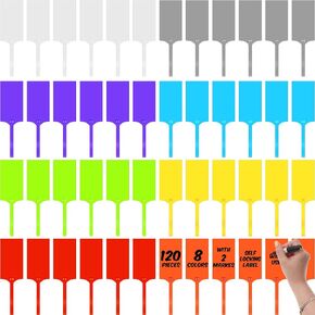 120 Pcs Plastic Tags for Labeling Waterproof Blank Seals Shipping Tags 8 Colors Plastic Truck Label Tags 2.3" x 10" Self Locking Label Tags Logistics Use Tie Label Tags with 2 Marker Pen