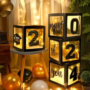 Jerify Graduation Box Decorations with Balloon and LED Light Strings Congrats 2024 Grad Party Supplies Proud of You Balloon Boxes for Class of 2024 School College Party Decor(Silver) in Kuwait