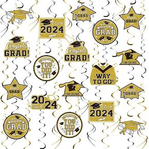 31 Pieces Graduation Decorations Class of 2024, Graduation Hanging Swirl Congrats Grad and Graduation Party Decorations(Blue, Black)