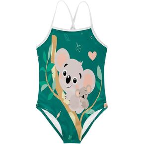 KiuLoam Cute Koala Animal Print Green Girls One-Piece Swimsuit Quick Dry Beach Swim Bathing Suit for 3-8 Years Little Girls