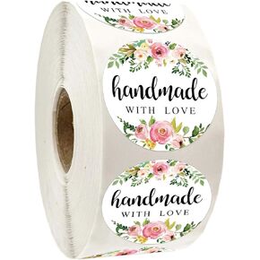 1.4 Inch Floral Handmade Stickers, 500 Round Adhesive Label Stickers, Perfect for Baking, Craft Projects, Gift Package Decoration